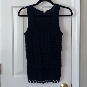 Navy tank with crochet overlay